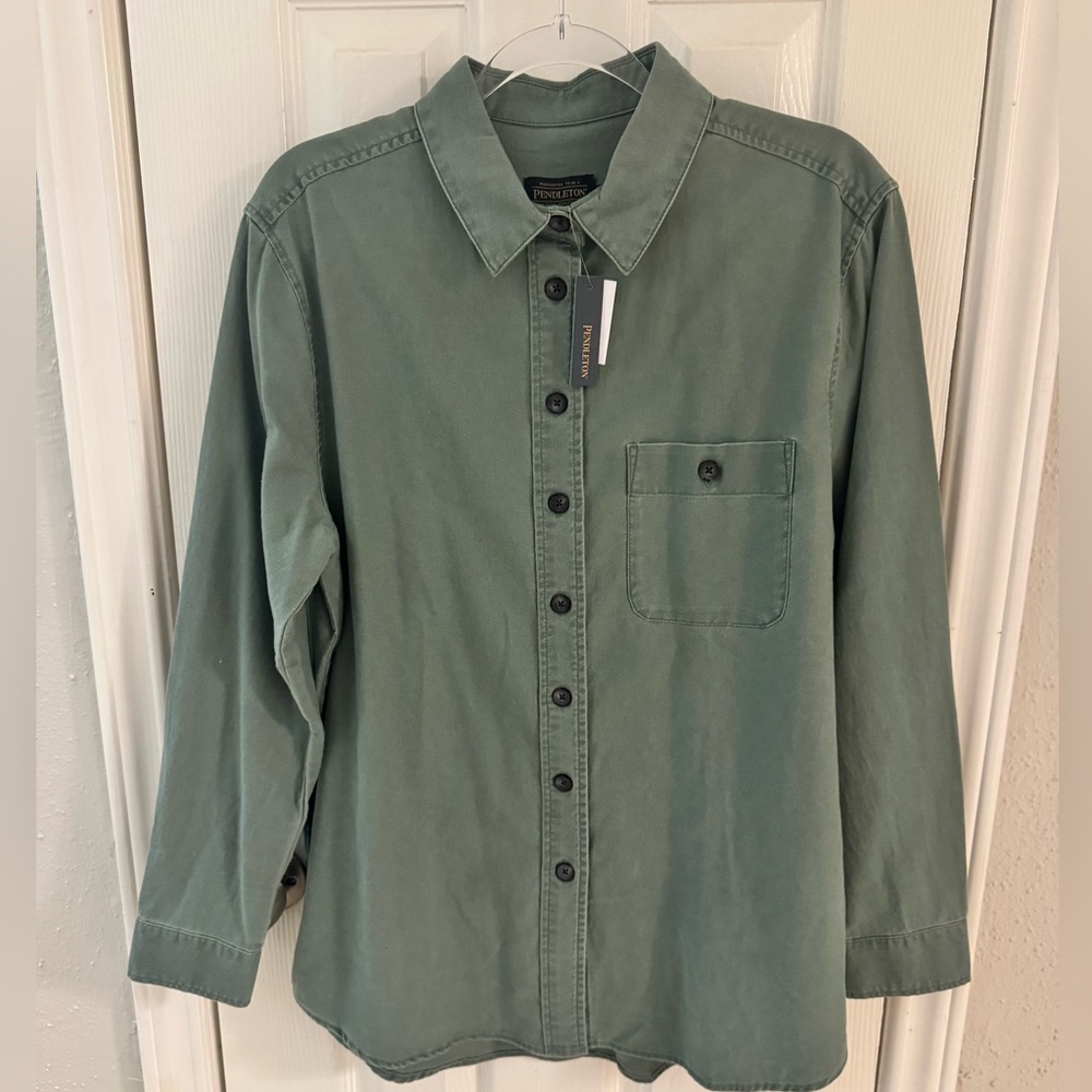 Pendleton Womens  Shirt Size Large  Green  Long Sleeve 100% Cotton NWT
